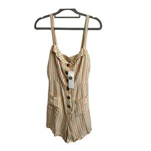 Urban Outfitters Linen Blend Button Down Stripe Billie Romper